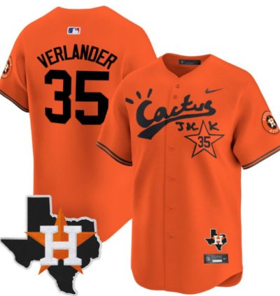 Justin Verlander 35 Houston Astros Cactus Jack Houston Patch Orange Limited Jersey