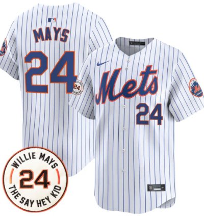 Willie Mays Jersey 24 New York Mets Willie Mays Patch Vapor Premier Limited Stitched White Gold