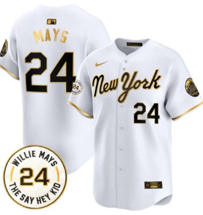 Willie Mays Jersey 24 New York Mets Willie Mays Patch Vapor Premier Limited Stitched New York Gold