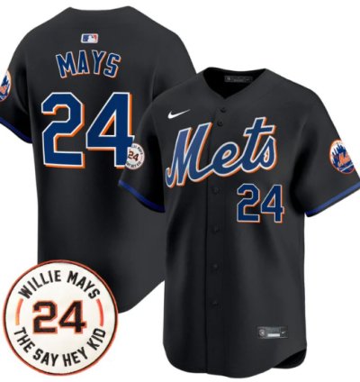 Willie Mays Jersey 24 New York Mets Willie Mays Patch Vapor Premier Limited Stitched Black
