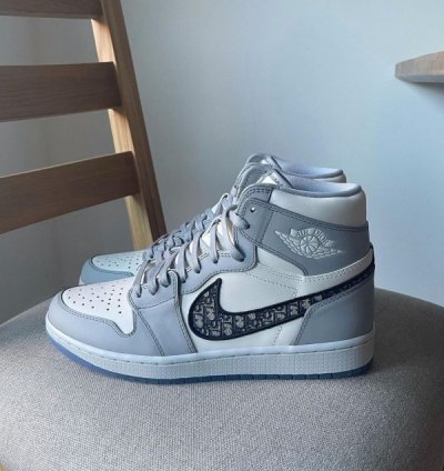Dior X Nike Air Jordan 1 High White Grey Basketball Sneakers Semi Ua