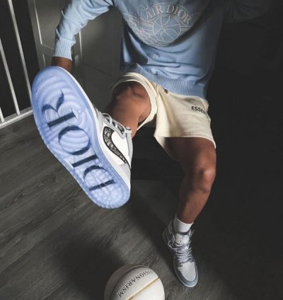 Dior X Nike Air Jordan 1 High White Grey Basketball Sneakers Semi Ua