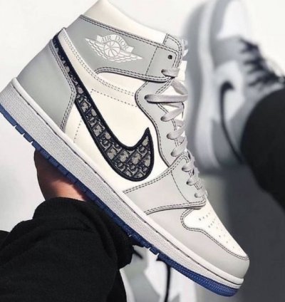 Dior X Nike Air Jordan 1 High White Grey Basketball Sneakers Semi Ua