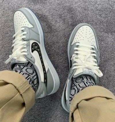 Dior X Nike Air Jordan 1 Low Grey White Basketball Sneakers Semi Ua