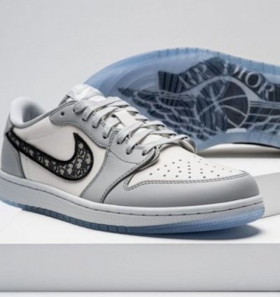 Dior X Nike Air Jordan 1 Low Grey White Basketball Sneakers Semi Ua
