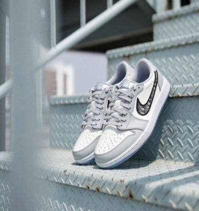 Dior X Nike Air Jordan 1 Low Grey White Basketball Sneakers Semi Ua