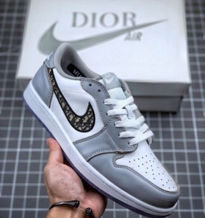 Dior X Nike Air Jordan 1 Low Grey White Basketball Sneakers Semi Ua