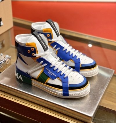 Dolc E Gabbana Custom 2 Zero High Top White Blue Sneakers