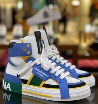 Dolc E Gabbana Custom 2 Zero High Top White Blue Sneakers