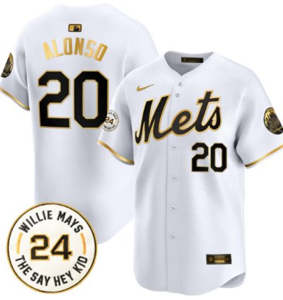 Pete Alonso Jersey 20 Mets Willie Mays Patch Vapor Premier Limited Stitched White Gold