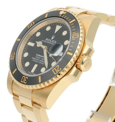 Rolex Submariner Date Ceramic Bezel Yellow Gold Black 116618ln Men Watch