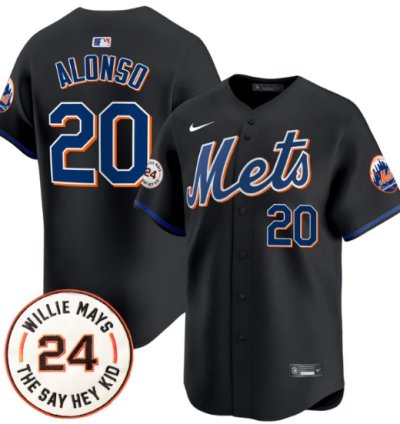 Pete Alonso Jersey 20 Mets Willie Mays Patch Vapor Premier Limited Stitched Black