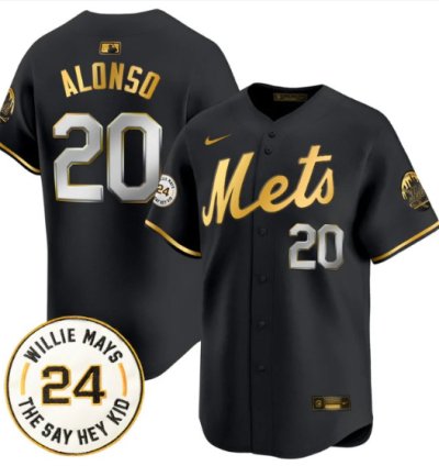 Pete Alonso Jersey 20 Mets Willie Mays Patch Vapor Premier Limited Stitched Black Gold