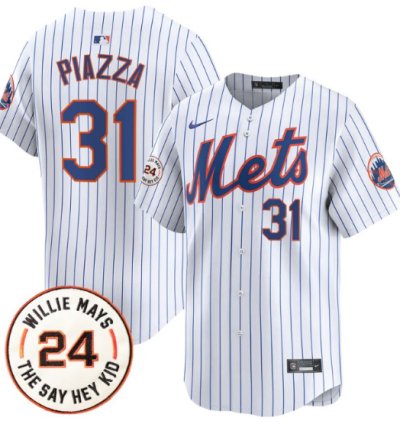 Mike Piazza Jersey 31 Mets Willie Mays Patch Vapor Premier Limited Stitched White