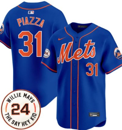 Mike Piazza Jersey 31 Mets Willie Mays Patch Vapor Premier Limited Stitched Royal