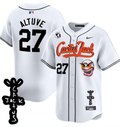 José Altuve 27 Houston Astros Cactus Jack Patch V2 Men Jersey - White