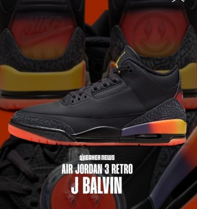 J Balvin X Nike Air Jordan 3 Basketball Sneakers