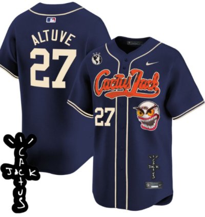 José Altuve 27 Houston Astros Cactus Jack Patch V2 Men Jersey - Navy