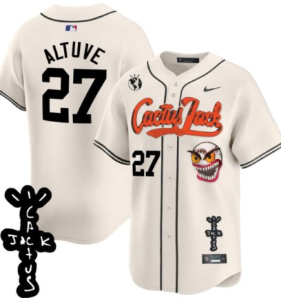 José Altuve 27 Houston Astros Cactus Jack Patch V2 Men Jersey - Cream