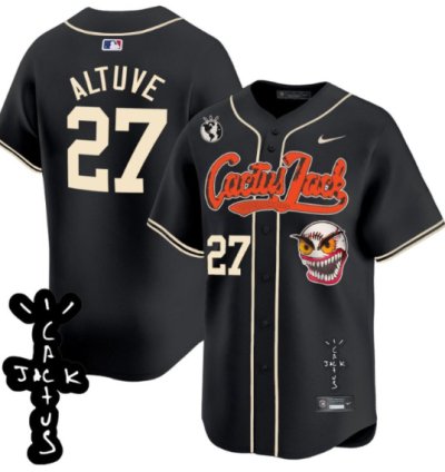 José Altuve 27 Houston Astros Cactus Jack Patch V2 Men Jersey - Black