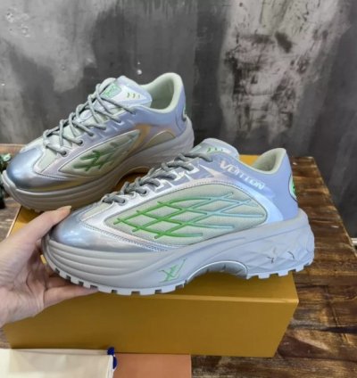 Louis Vuitton Lv Discovery Lace Up Silver Green Sneakers