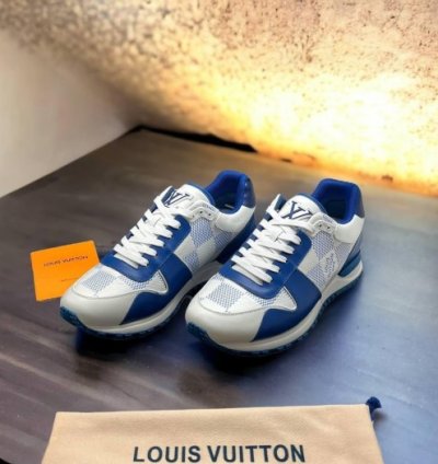 Louis Vuitton Lv Leather Calfskin White Blue Sneakers