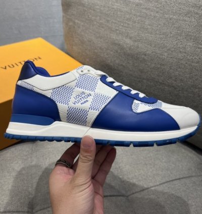 Louis Vuitton Lv Leather Calfskin White Blue Sneakers