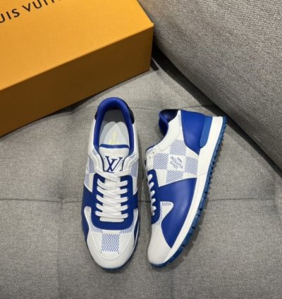 Louis Vuitton Lv Leather Calfskin White Blue Sneakers