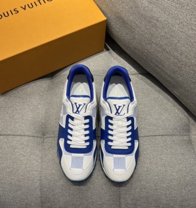 Louis Vuitton Lv Leather Calfskin White Blue Sneakers