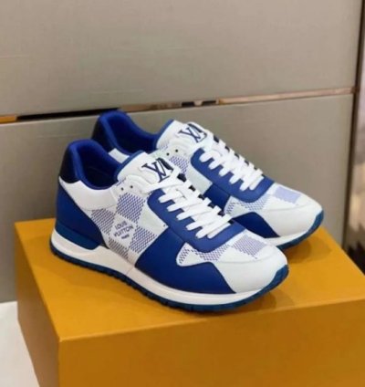 Louis Vuitton Lv Leather Calfskin White Blue Sneakers