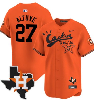 Jose Altuve 27 Houston Astros Cactus Jack Houston Patch Orange Limited Jersey