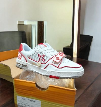 Louisvuitton Lv Trainer Stripe Red White Sneakers