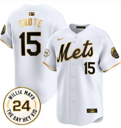 Jerry Grote Jersey 15 Mets Willie Mays Patch Vapor Premier Limited Stitched White Gold