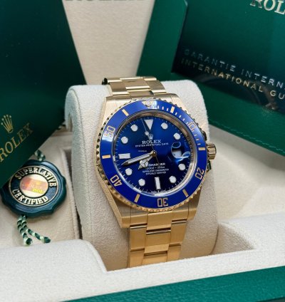 Rolex Submariner Date New 2022 Yellow Gold Sunburst Blue Dial Ceramic Bezel