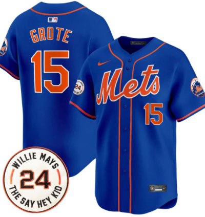 Jerry Grote Jersey 15 Mets Willie Mays Patch Vapor Premier Limited Stitched Royal