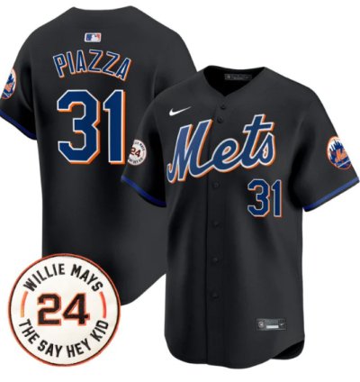 Mike Piazza Jersey 31 Mets Willie Mays Patch Vapor Premier Limited Stitched Black