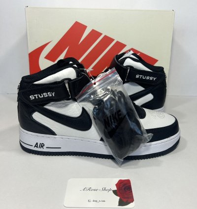 Stussy Nike Air Force 1 Mid Black White Shoes Size 9 5