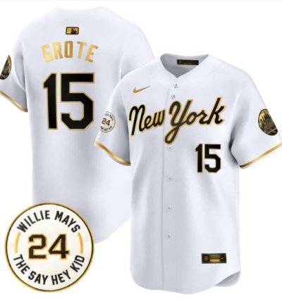 Jerry Grote Jersey 15 Mets Willie Mays Patch Vapor Premier Limited Stitched New York Gold