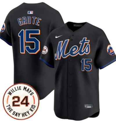 Jerry Grote Jersey 15 Mets Willie Mays Patch Vapor Premier Limited Stitched Black