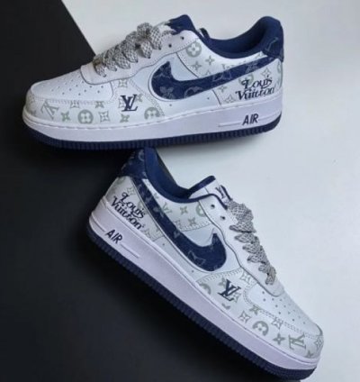 Louisvuitton X Nik E Air Force 1 Denim Blue Sneakers