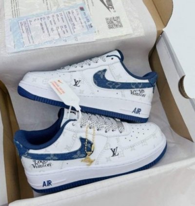 Louisvuitton X Nik E Air Force 1 Denim Blue Sneakers