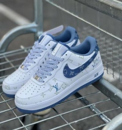 Louisvuitton X Nik E Air Force 1 Denim Blue Sneakers