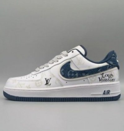 Louisvuitton X Nik E Air Force 1 Denim Blue Sneakers