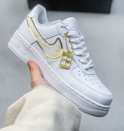 Louisvuitton X Nik E Air Force 1 Gold White Sneakers