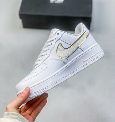 Louisvuitton X Nik E Air Force 1 Gold White Sneakers