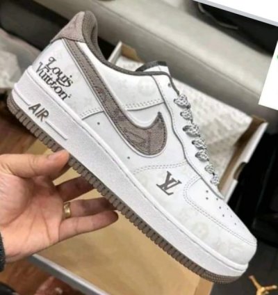 Louisvuitton X Nik E Air Force 1 White Brown Sneakers