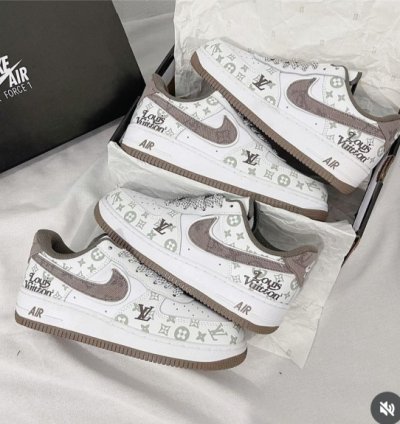Louisvuitton X Nik E Air Force 1 White Brown Sneakers