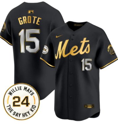 Jerry Grote Jersey 15 Mets Willie Mays Patch Vapor Premier Limited Stitched Black Gold