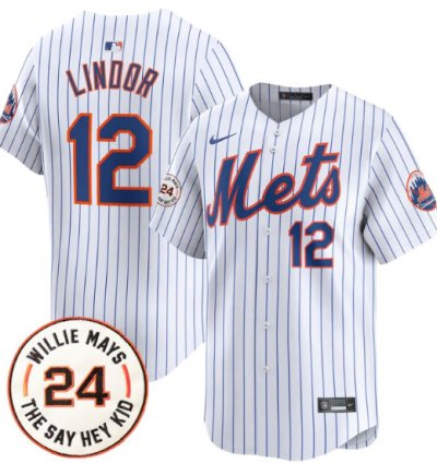 Francisco Lindor Jersey 12 Mets Willie Mays Patch Vapor Premier Limited Stitched White