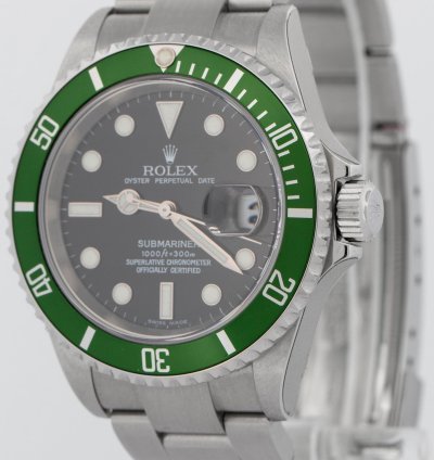 Rolex Submariner Date Nos Flat 4 Rolex Submariner Date Kermit Papers Stickered Green 40mm 16610 Box